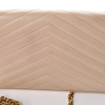 Saint Laurent Grain De Poudre Matelasse Chevron Monogram Chain Wallet Deep Beige 16 of 21