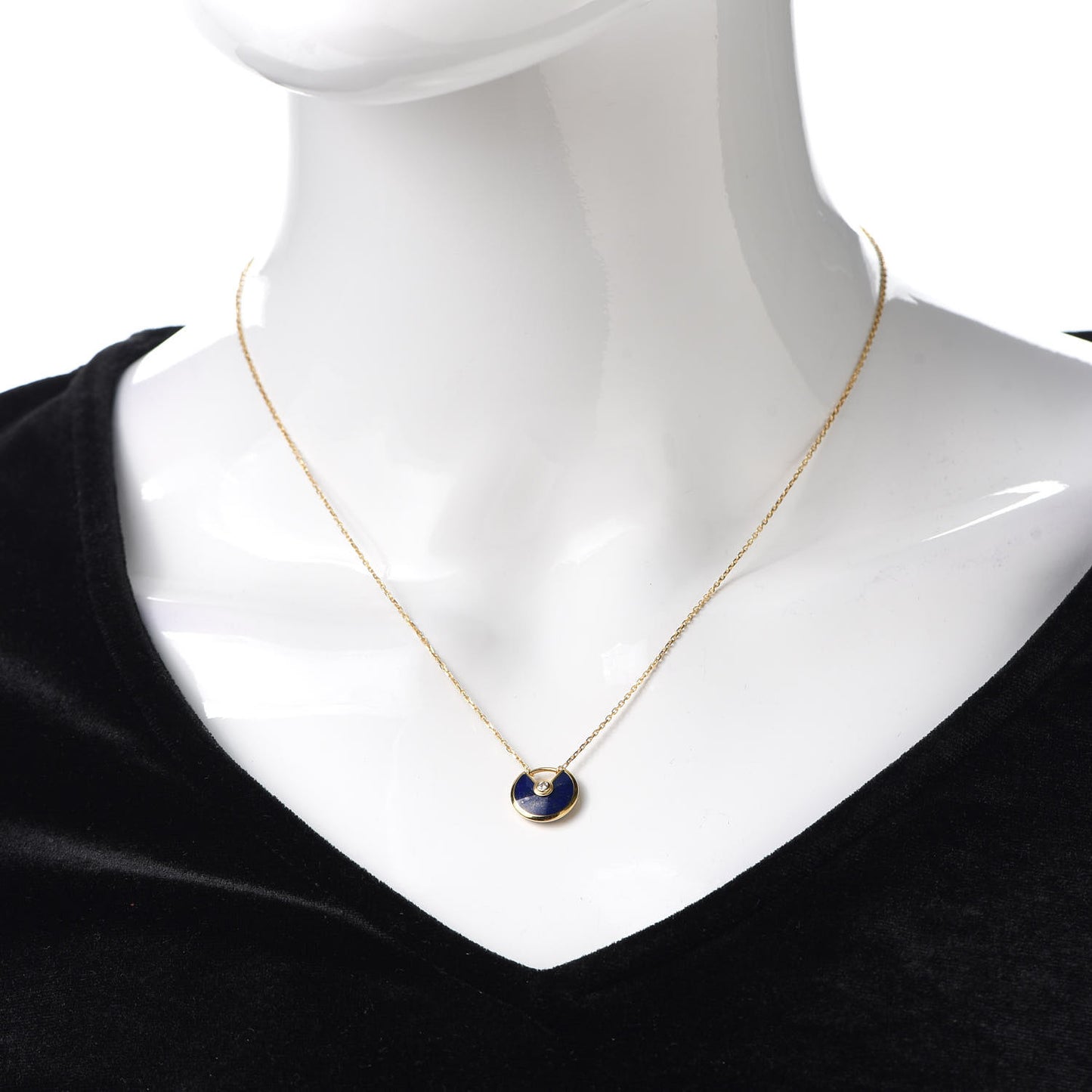 18K Yellow Gold Diamond Lapis Lazuli XS Amulette de Pendant Necklace