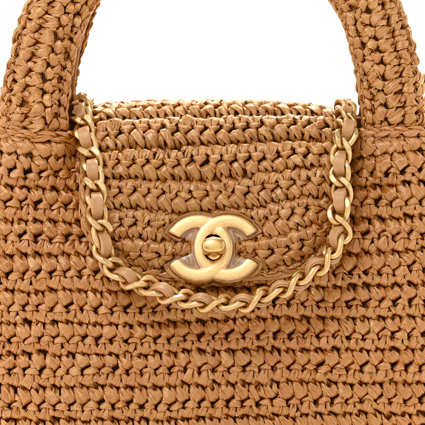 Braided Raffia Nano Kelly Flap Bag Dark Beige