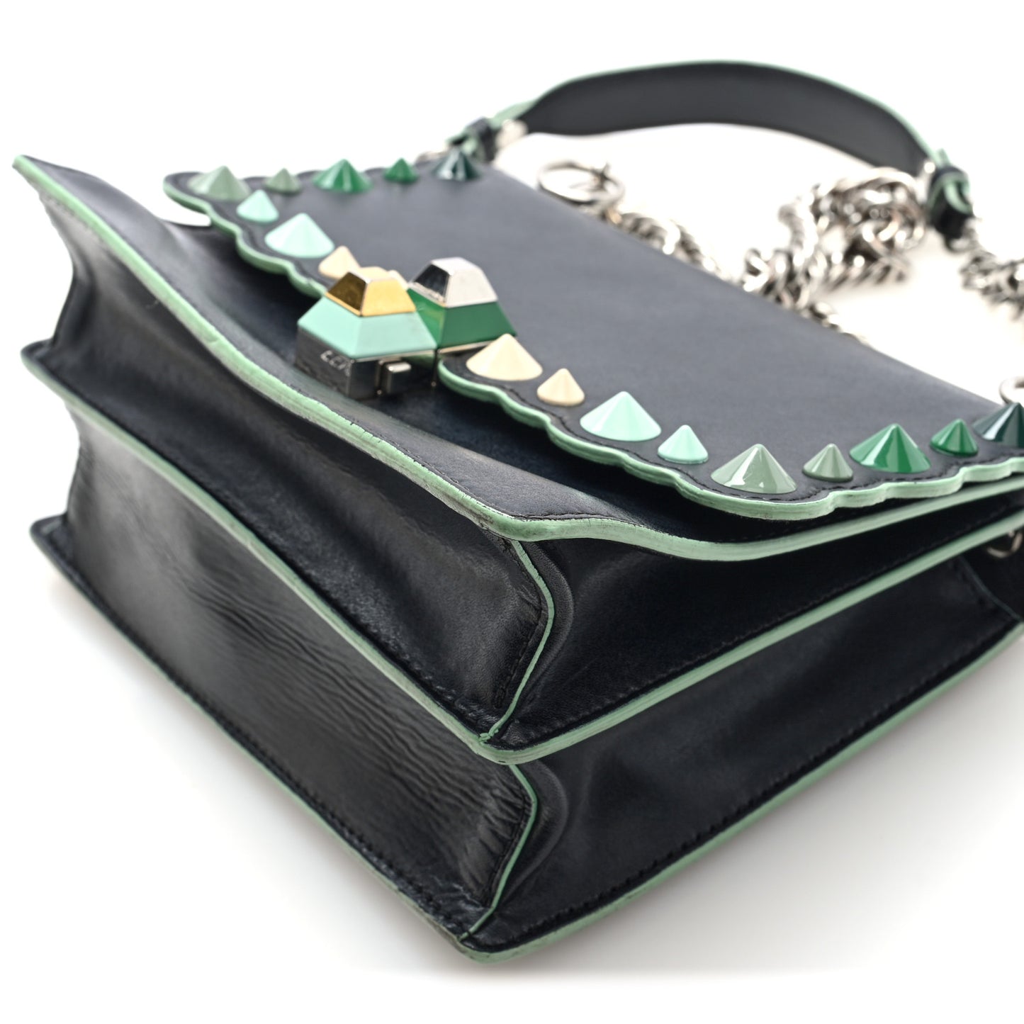 Vitello Liberty Scalloped Studded Small Kan I Shoulder Bag Black Multicolor