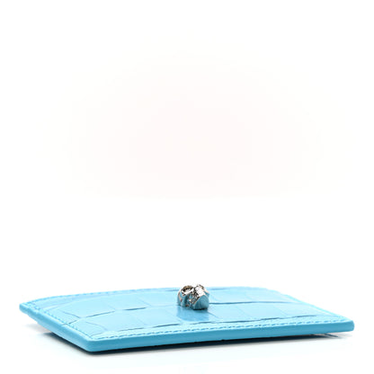 Alexander McQueen Calfskin Crocodile Embossed Skull Card Holder Cerulean 4 of 7