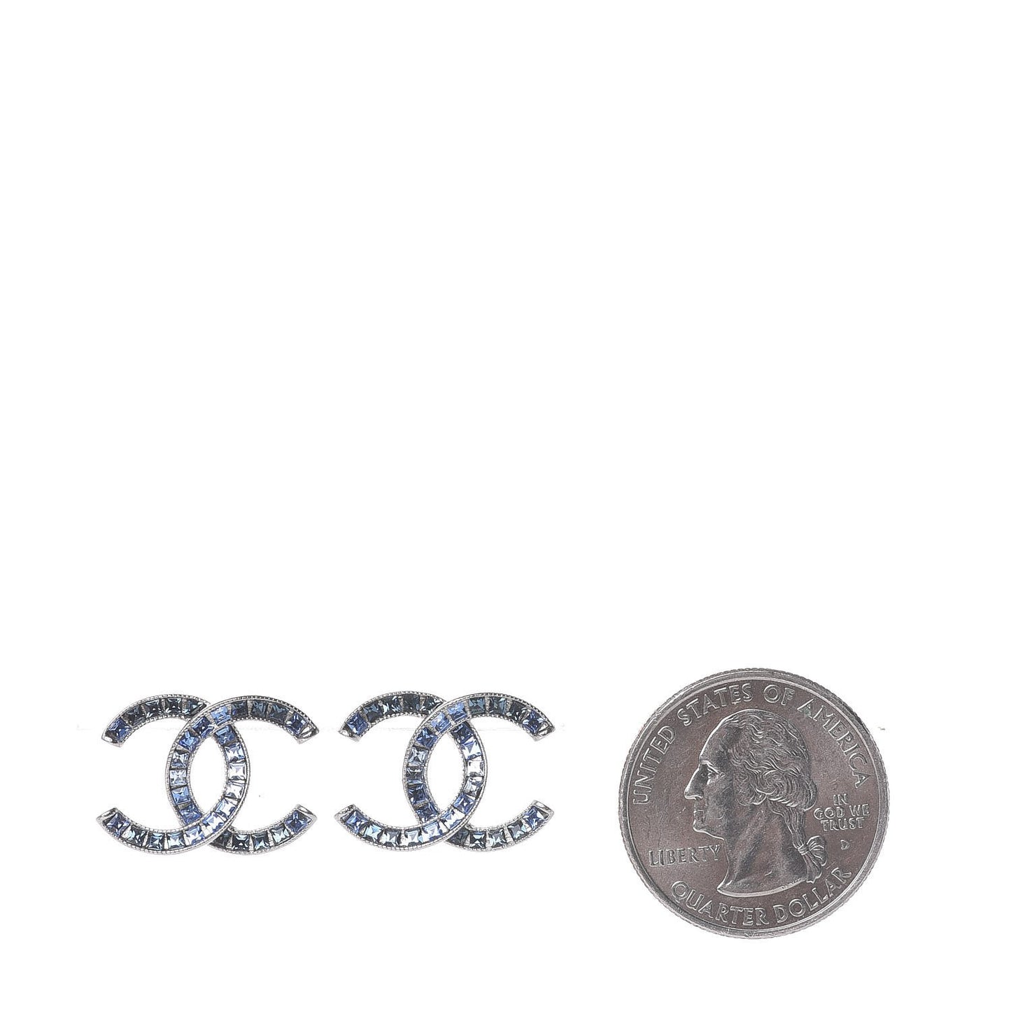 Baguette Crystal CC Earrings Silver Blue