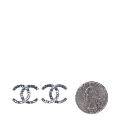 Chanel Baguette Crystal CC Earrings Silver Blue 2 of 4