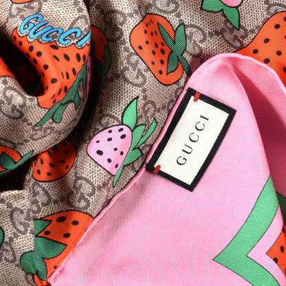 Gucci Silk Monogram Strawberry Print Square Scarf Pink 3 of 4