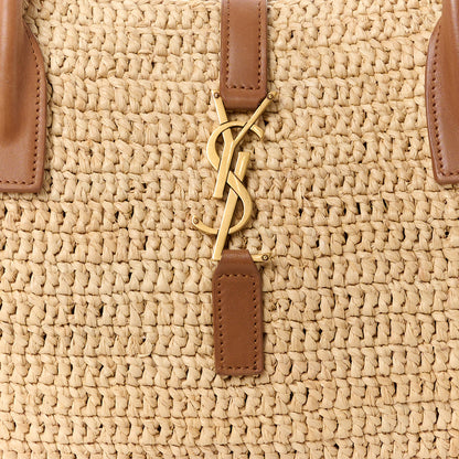 Saint Laurent Raffia Calfskin Panier Rectangle Tote Naturel Brick 9 of 13