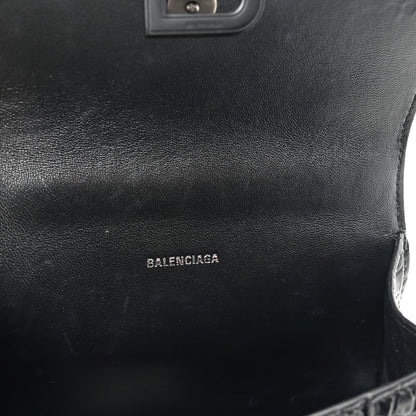 Balenciaga Shiny Calfskin Monochrome Crocodile Embossed Hourglass Top Handle Bag XS Black 11 of 11
