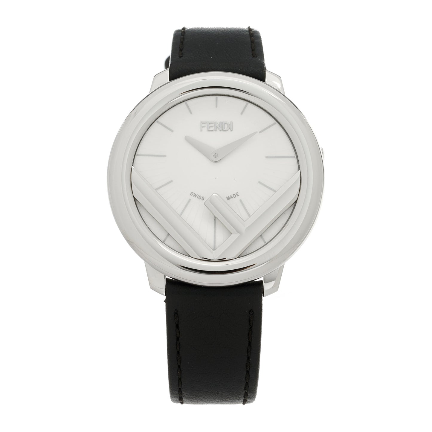 Stainless Steel Calfskin 36mm Fendi Run Away Quartz Watch Black