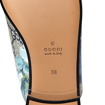Gucci GG Supreme Monogram Blooms Womens Princetown Slippers 38 Beige Blue Navy Hibiscus Red 9 of 11