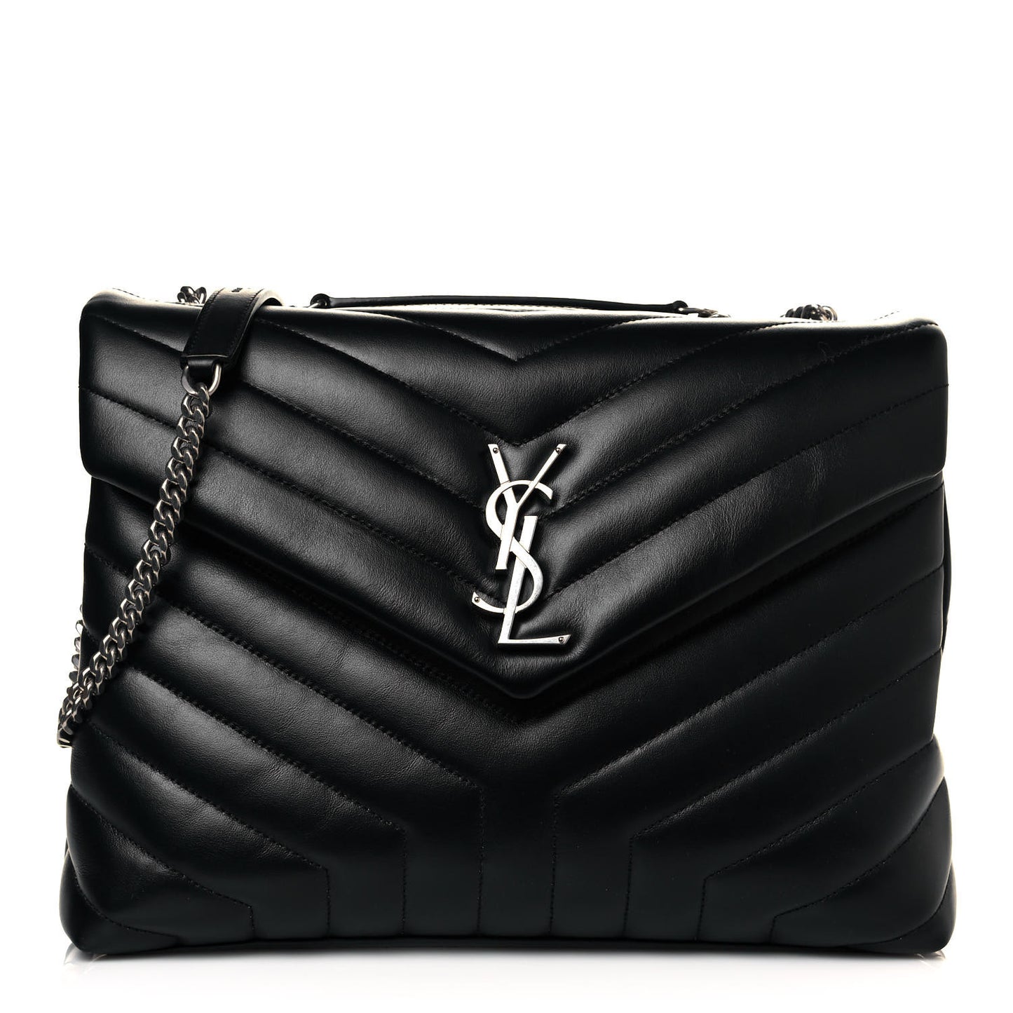 Calfskin Y Quilted Monogram Medium Loulou Chain Satchel Black