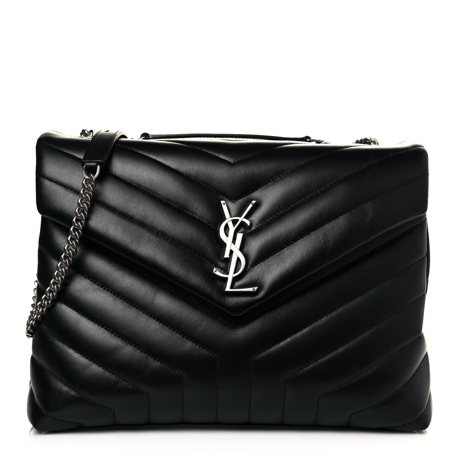 Saint Laurent Calfskin Y Quilted Monogram Medium Loulou Chain Satchel Black 1 of 10