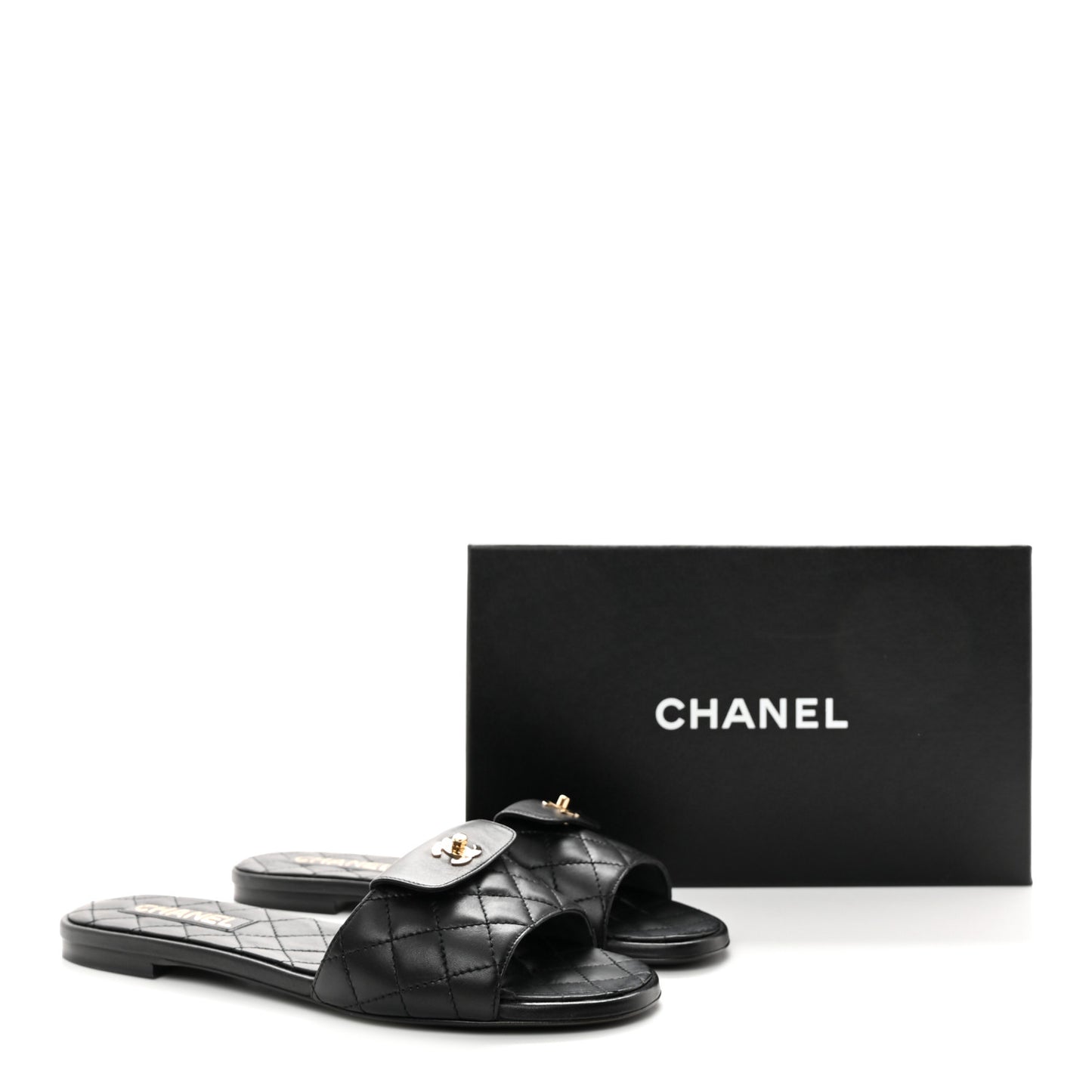 Lambskin Quilted CC Turnlock Sandals 40.5 Black