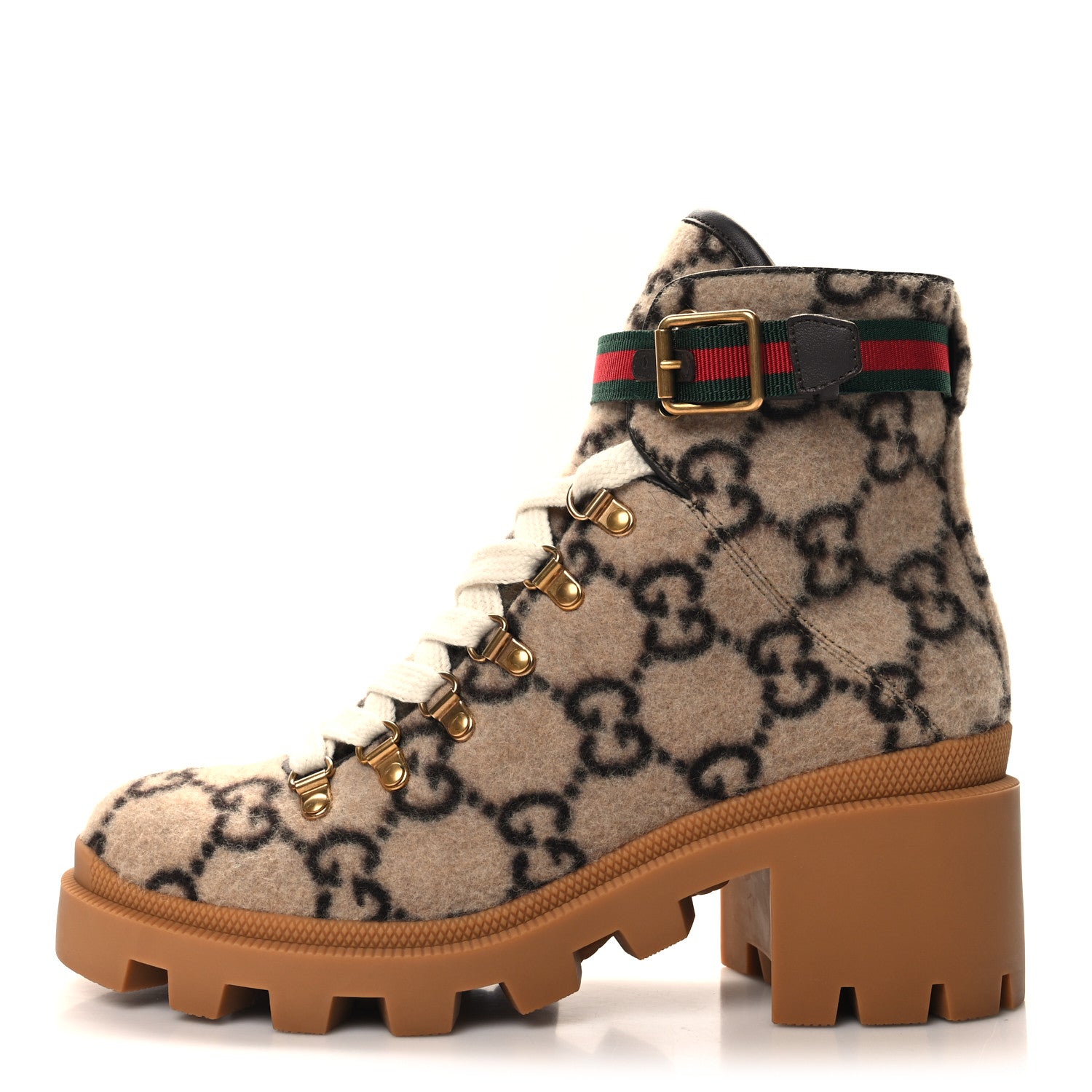 Gucci Covered Wool Big GG Monogram Womens Lace Up Combat Ankle Boots 39 Beige Ebony Cocoa 1 of 9