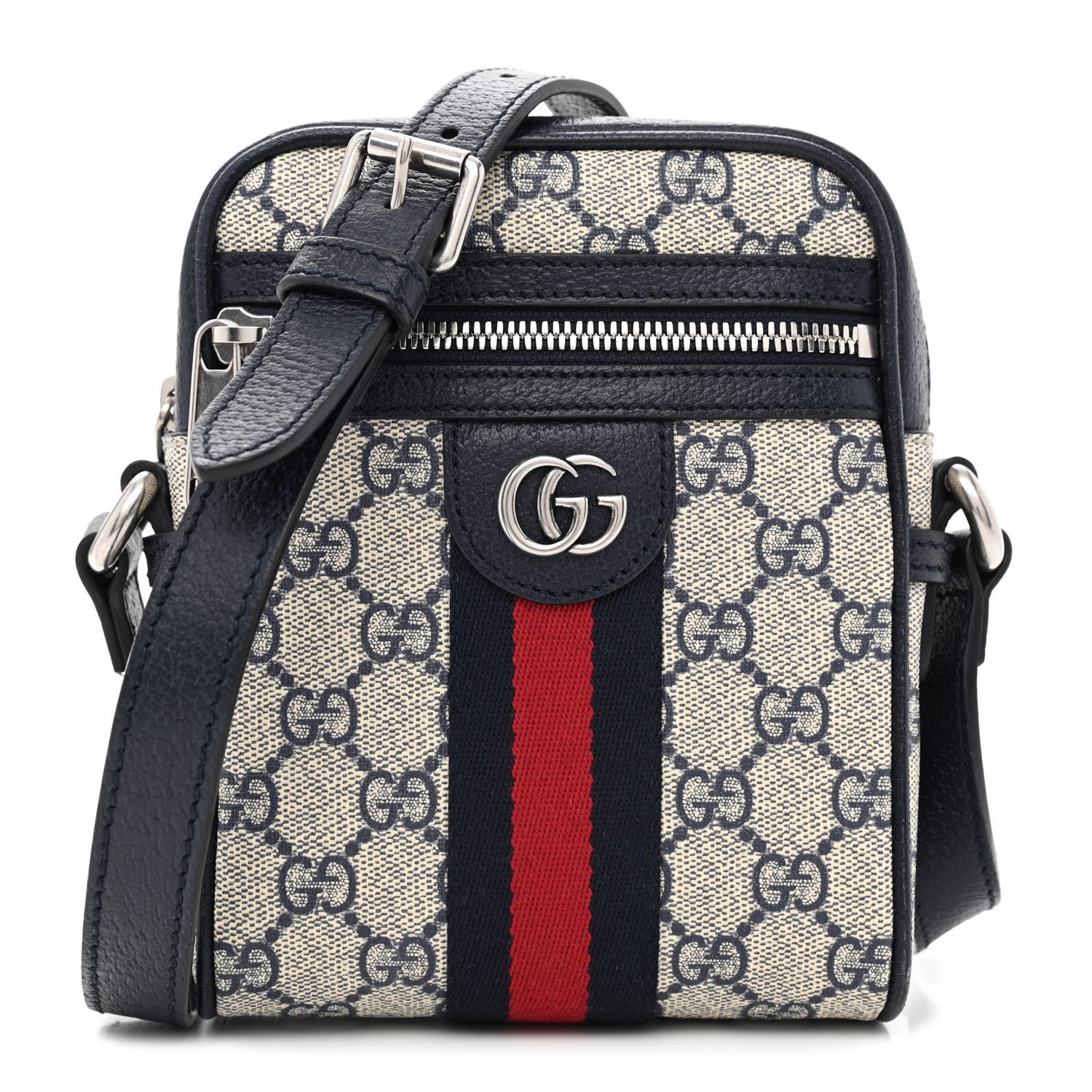 Gucci GG Supreme Monogram Textured Calfskin Web Mini Ophidia Messenger Beige Blue 1 of 10