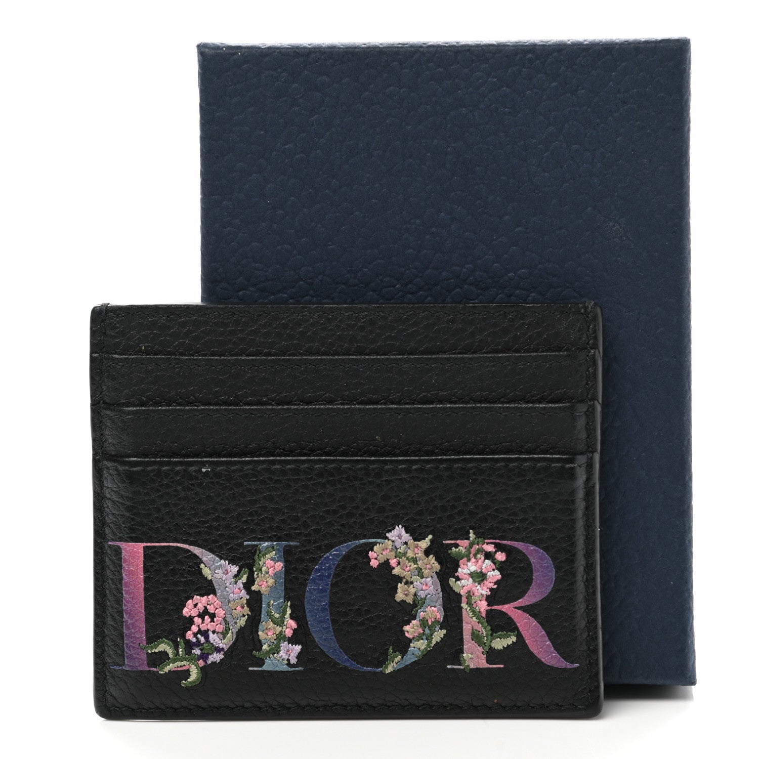 Christian Dior Grained Calfskin Embroidered Floral Lady Dior Card Holder Black 8 of 8