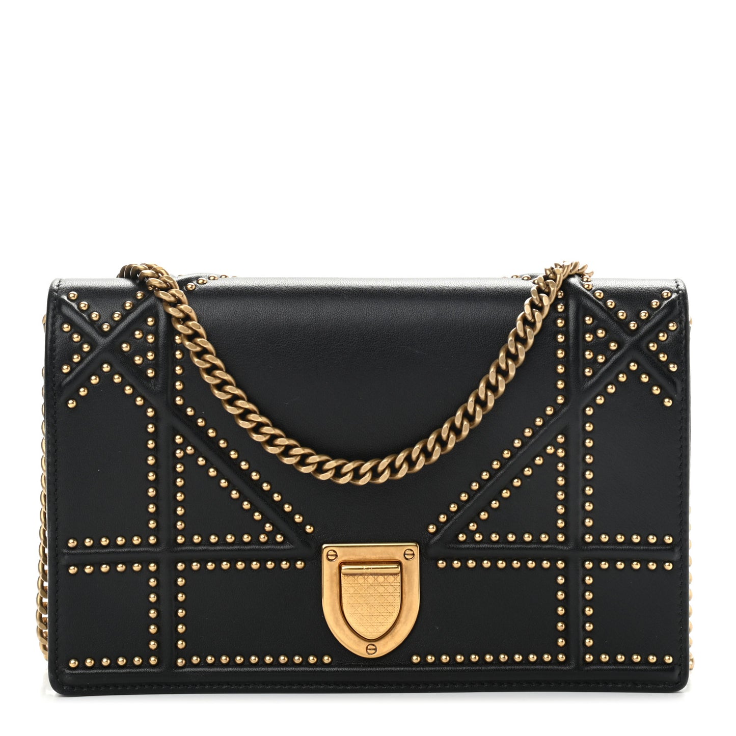 Lambskin Studded Micro Diorama Flap Bag Black