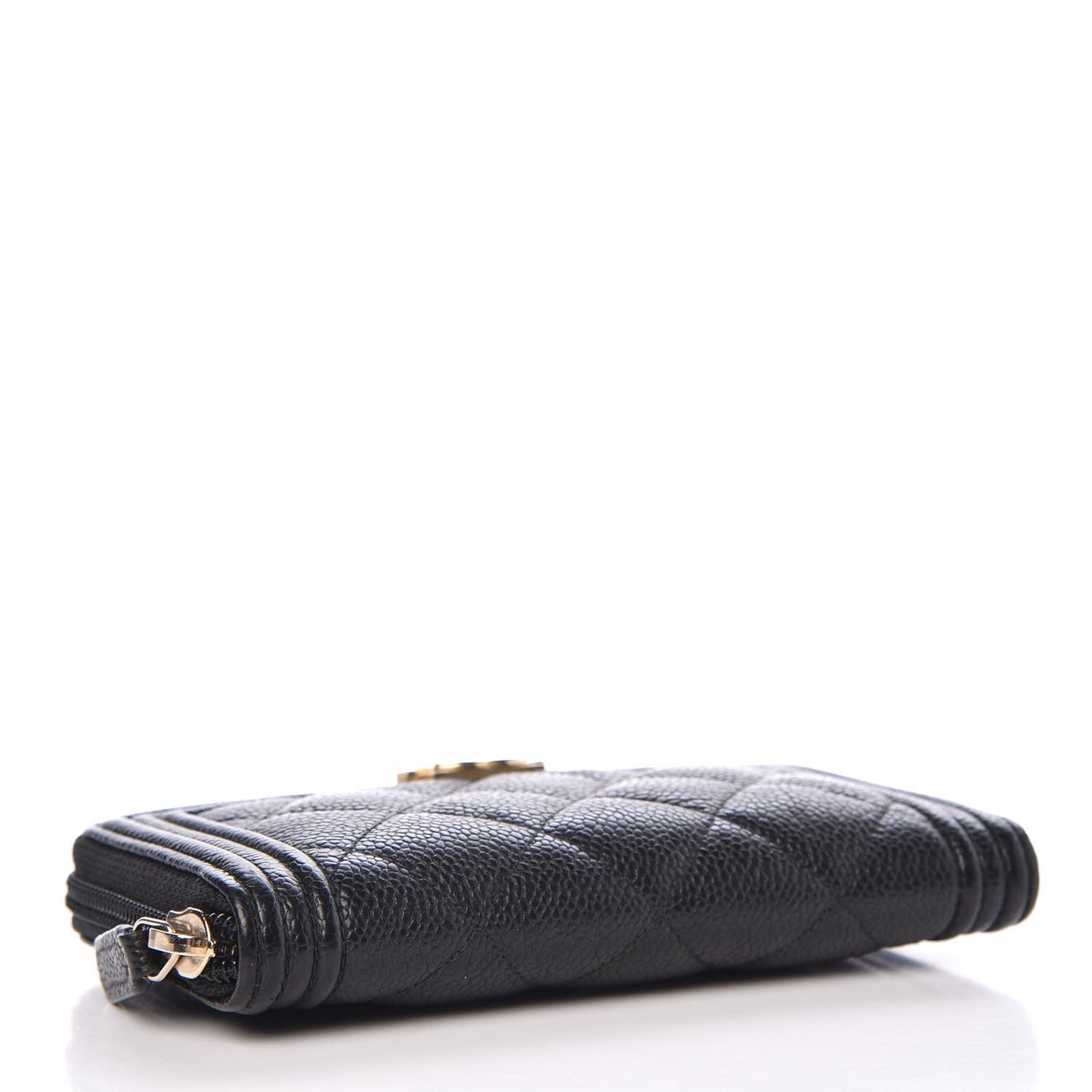 Caviar Quilted Small Boy Zip Around Wallet Black