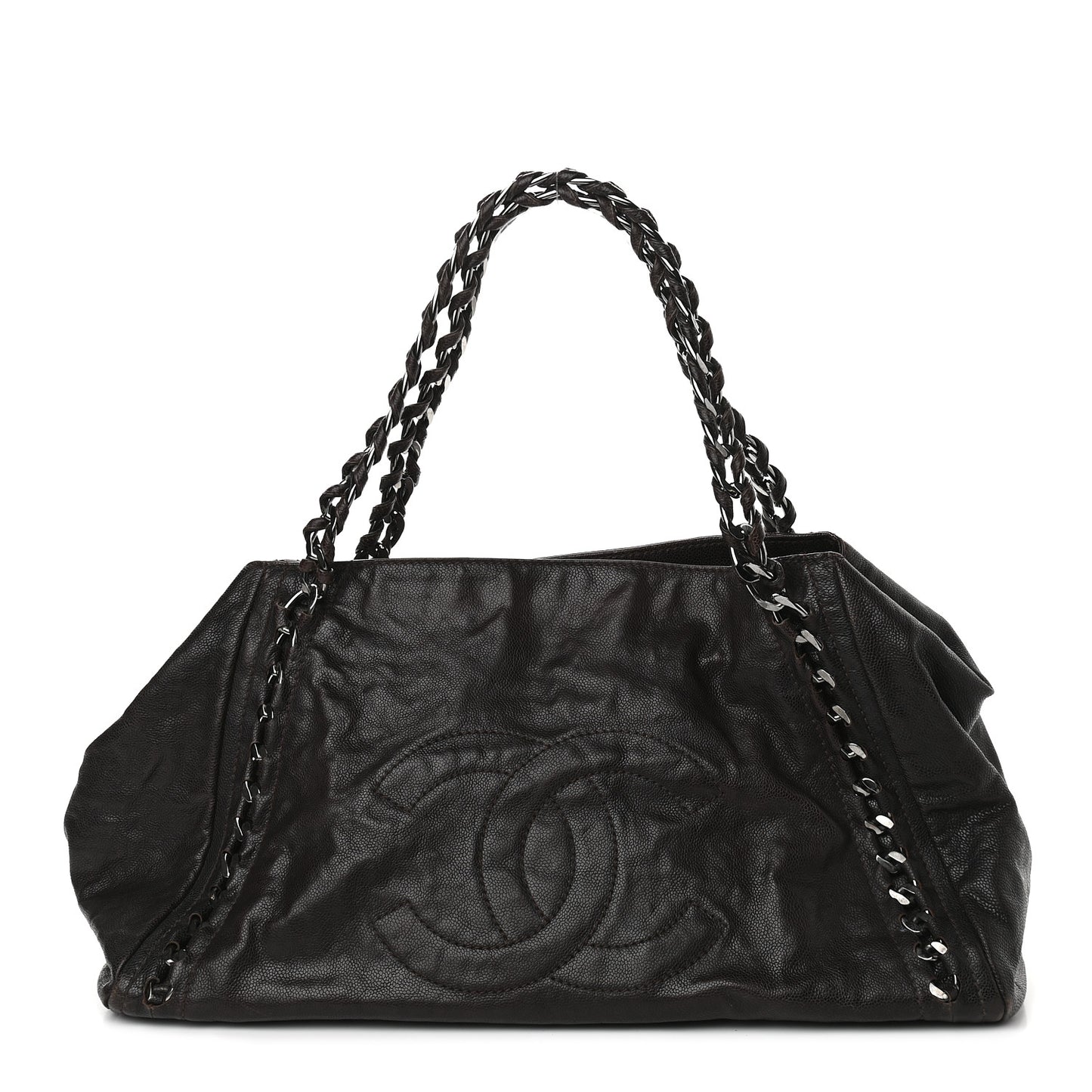 Glazed Caviar Large East West Modern Chain Tote Brown