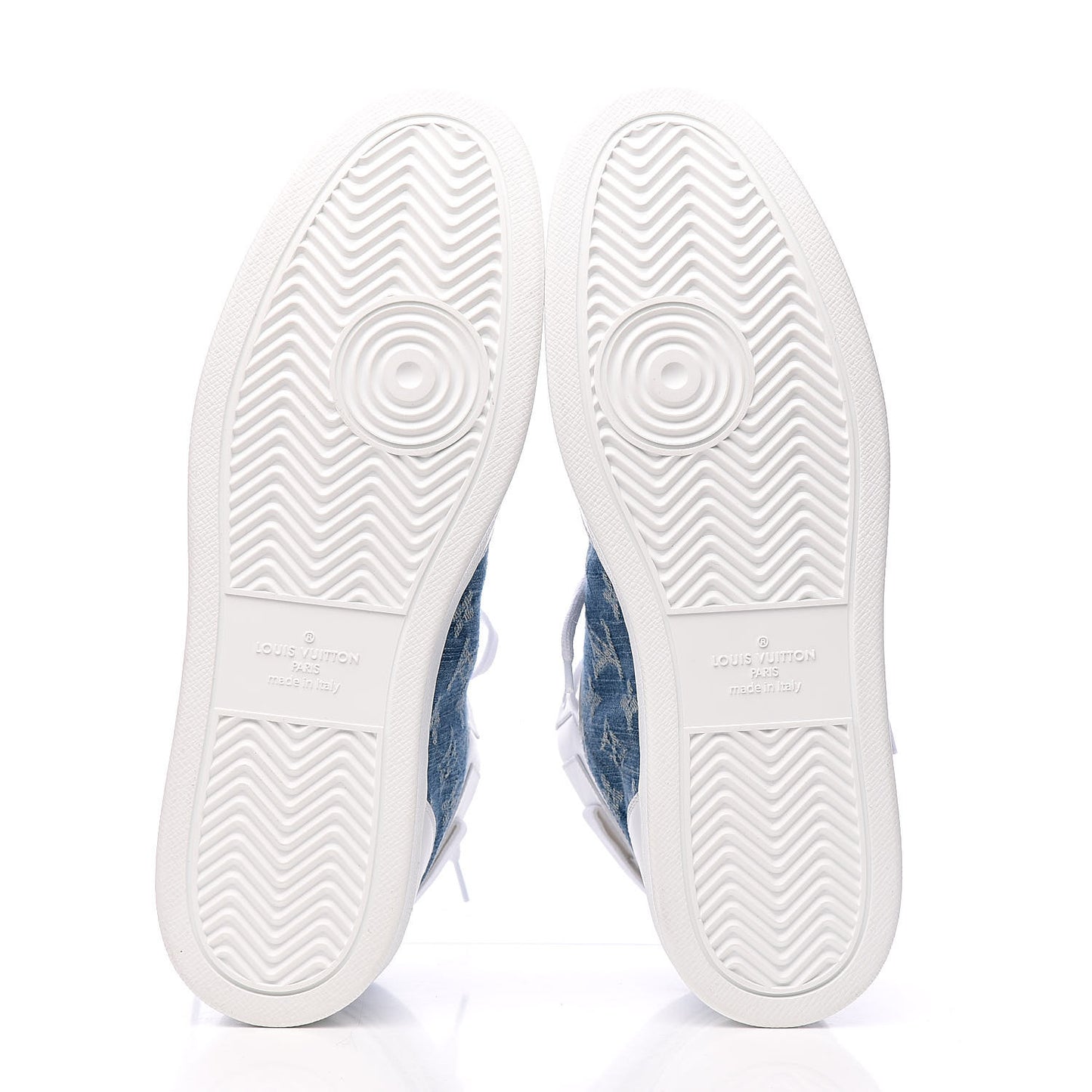 Calfskin Monogram Denim Rivoli High Top Sneakers 10 White