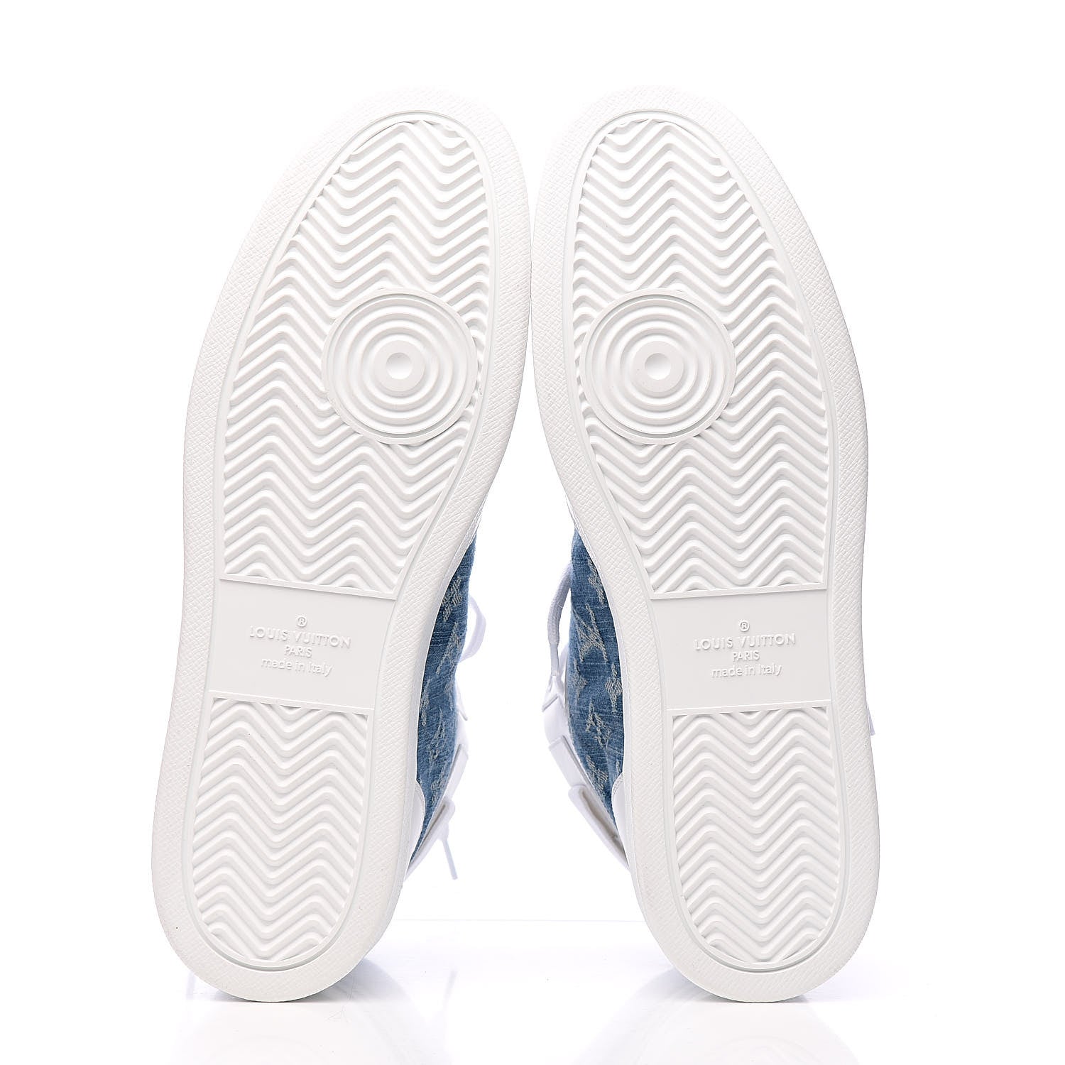 Louis Vuitton Calfskin Monogram Denim Rivoli High Top Sneakers 10 White 5 of 12
