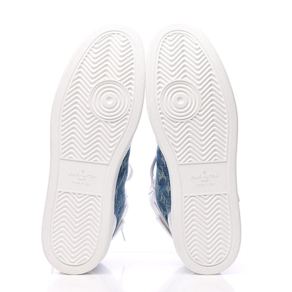 Louis Vuitton Calfskin Monogram Denim Rivoli High Top Sneakers 10 White 5 of 12