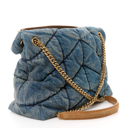 Saint Laurent Denim Quilted Medium Loulou Puffer Monogram Chain Satchel Blue Cinnamon 3 of 10