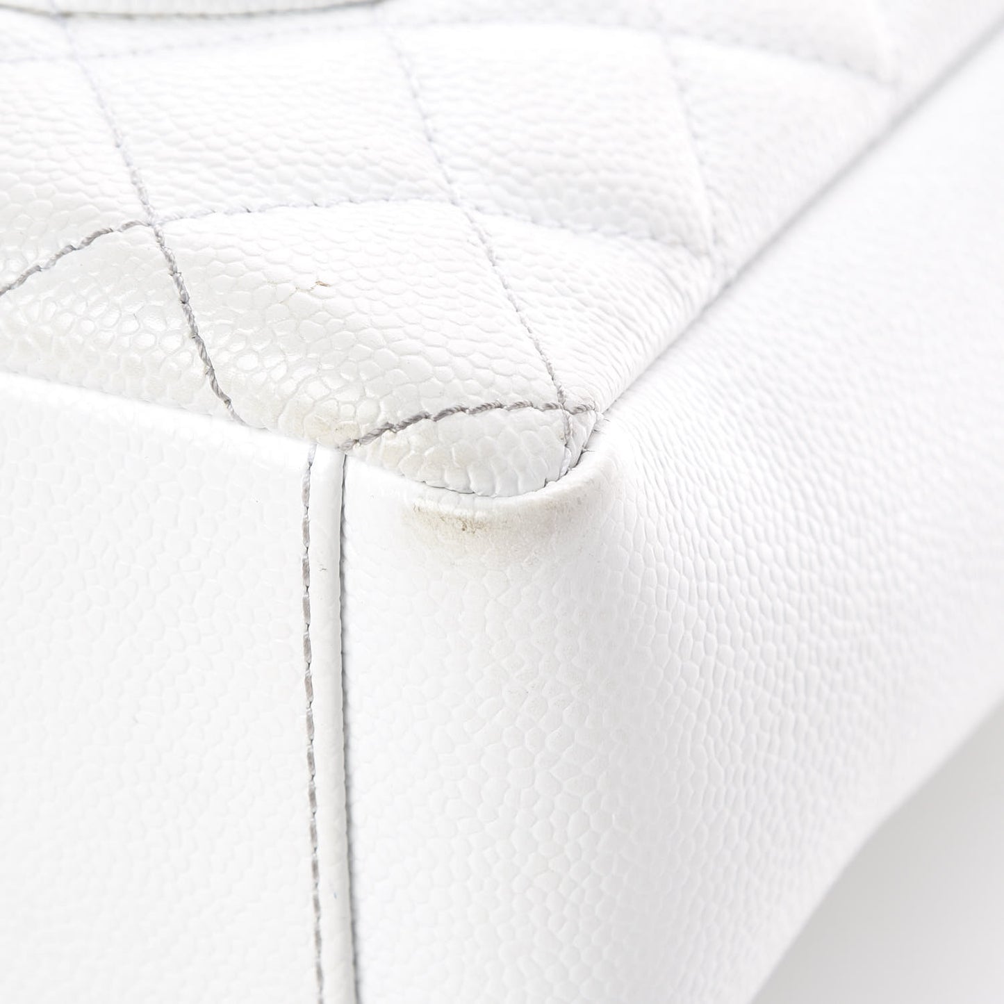 Caviar Quilted Petit Shopping Tote PST White