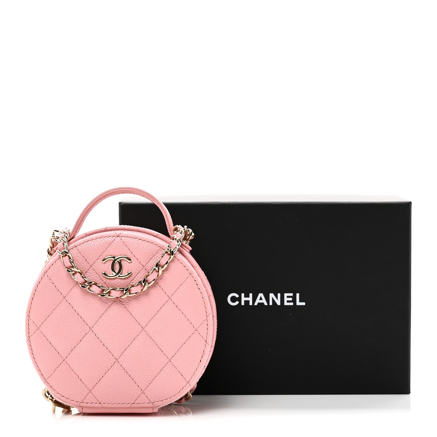 Chanel Caviar Quilted Round Handle With Care Vanity With Chain Pink 12 of 12