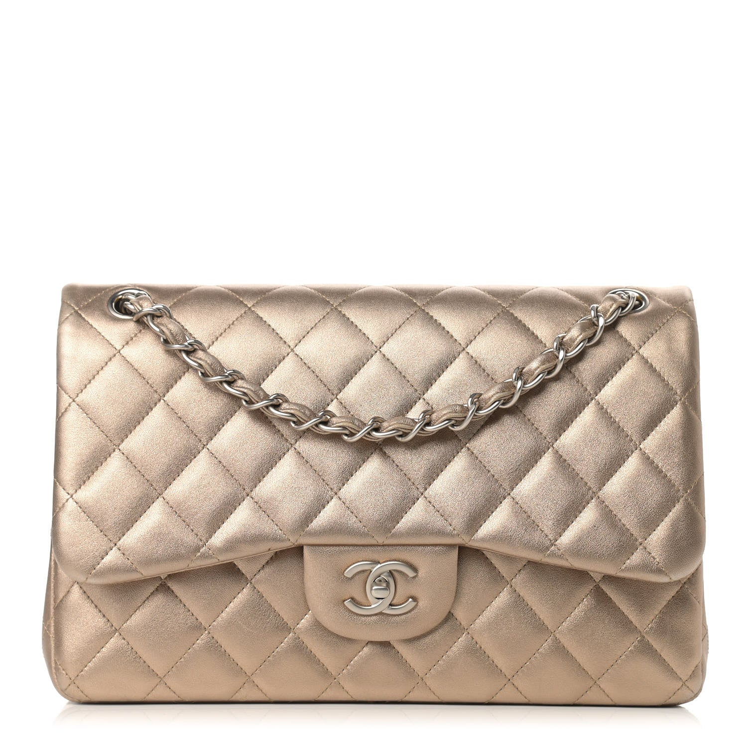 Chanel Metallic Lambskin Quilted Jumbo Double Flap Gold 1 of 17