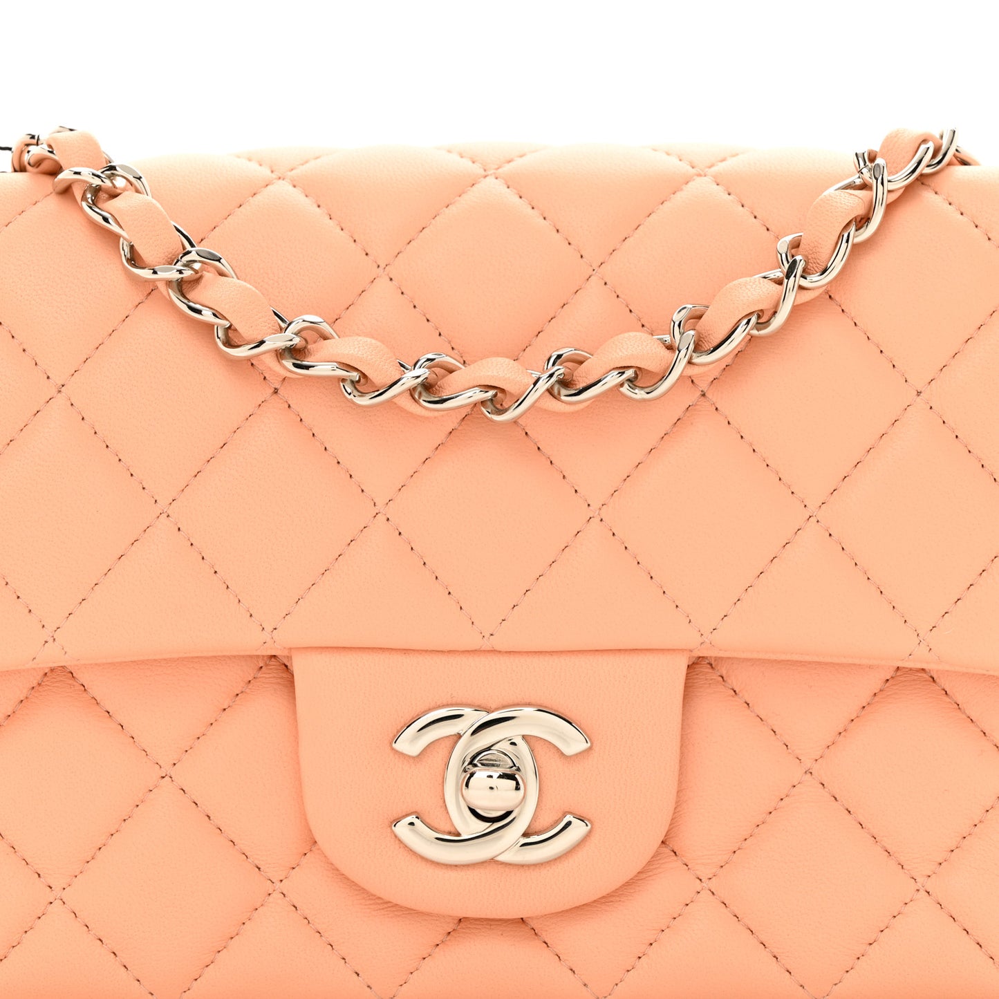 Lambskin Quilted Mini Rectangular Flap Light Pink