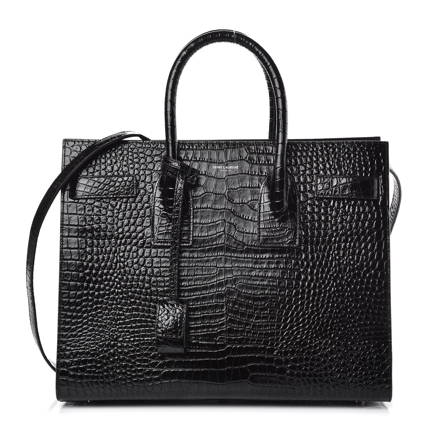 Calfskin Crocodile Embossed Small Sac de Jour Black
