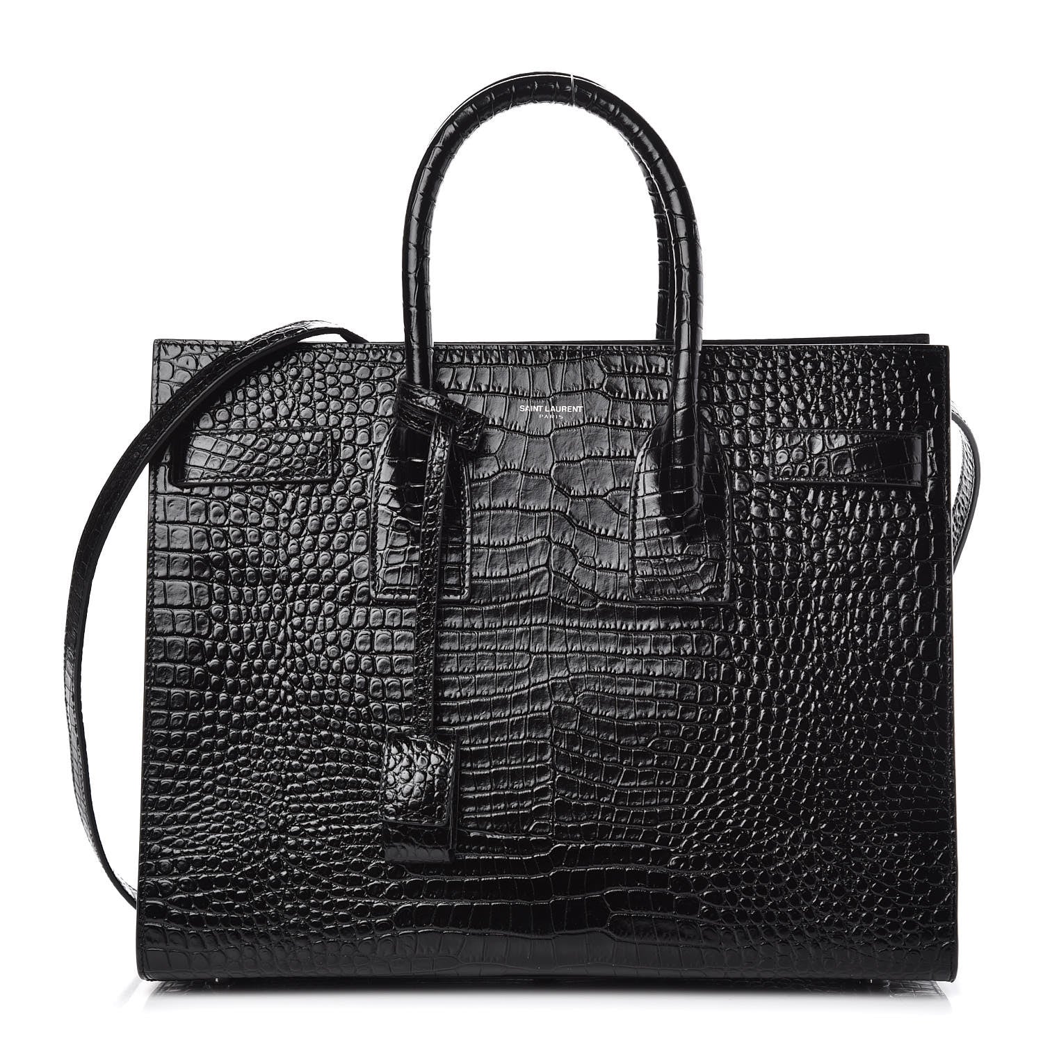 Saint Laurent Calfskin Crocodile Embossed Small Sac de Jour Black 1 of 10
