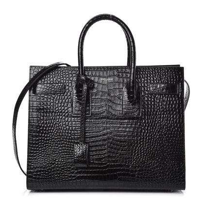 Saint Laurent Calfskin Crocodile Embossed Small Sac de Jour Black 1 of 10