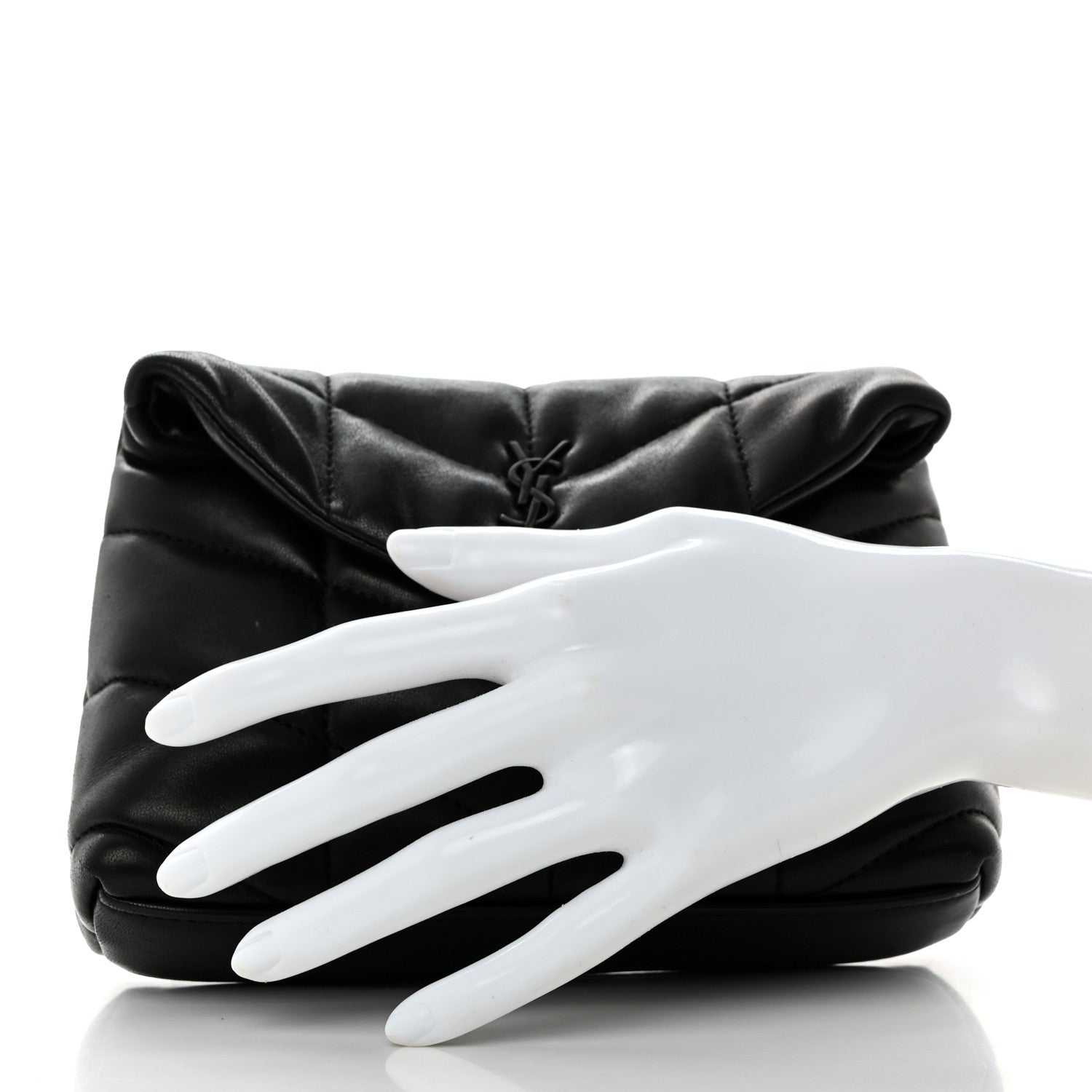 Saint Laurent Lambskin Monogram Loulou Puffer Pouch Clutch Black 2 of 7