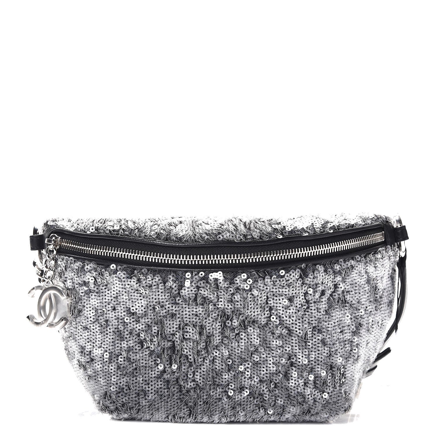 Chanel Sequin Waist Bag Fanny Pack Silver Black 1 of 8