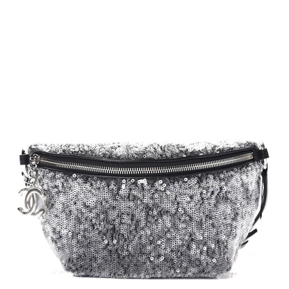 Chanel Sequin Waist Bag Fanny Pack Silver Black 1 of 8