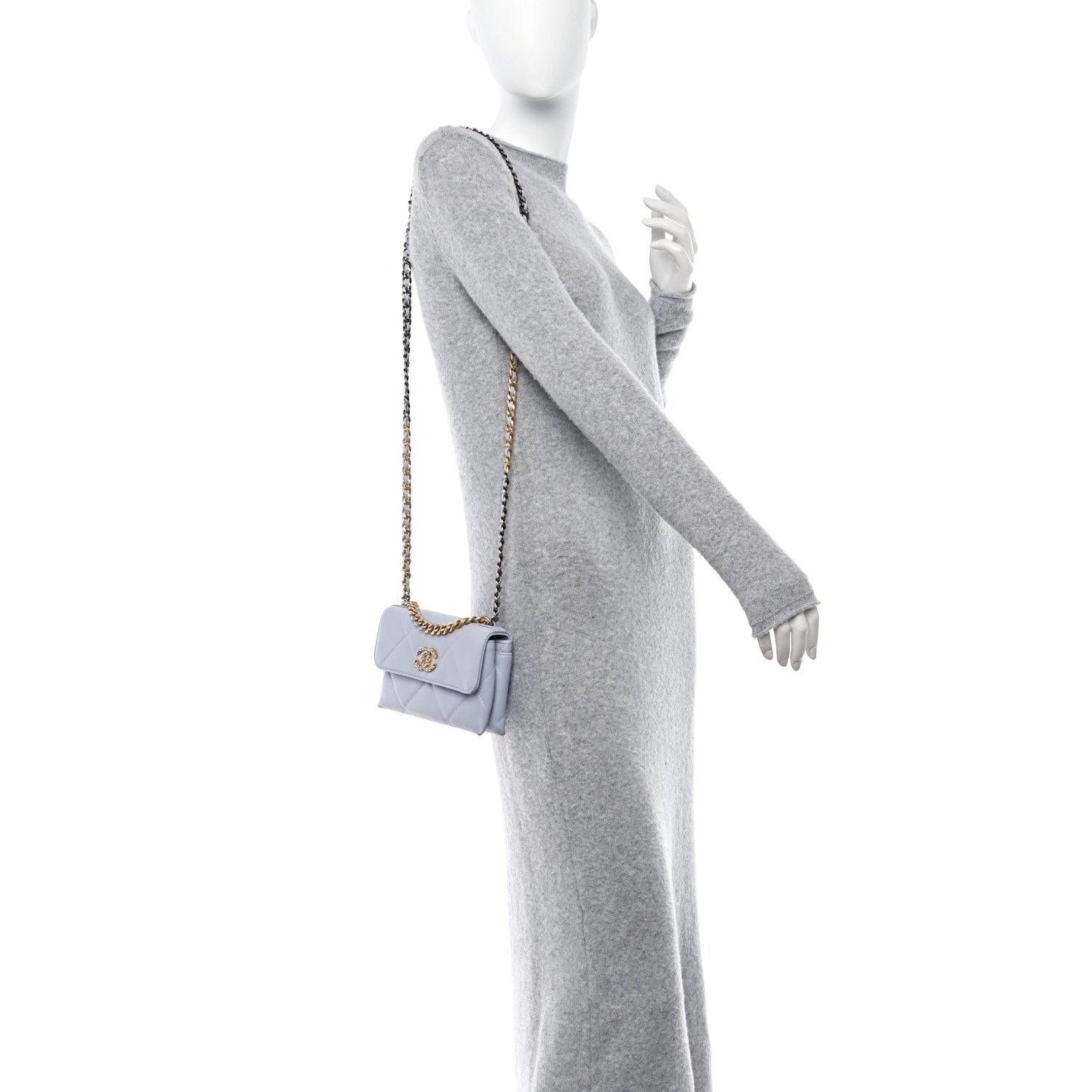Chanel Lambskin Quilted Chanel 19 Flap Clutch Light Blue 2 of 14