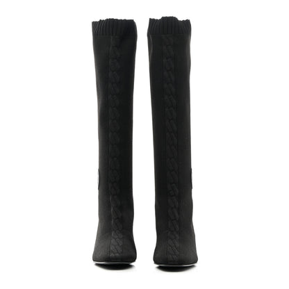 Hermes Knit Calfskin Fontaine 60 Boots 36.5 Black 2 of 16