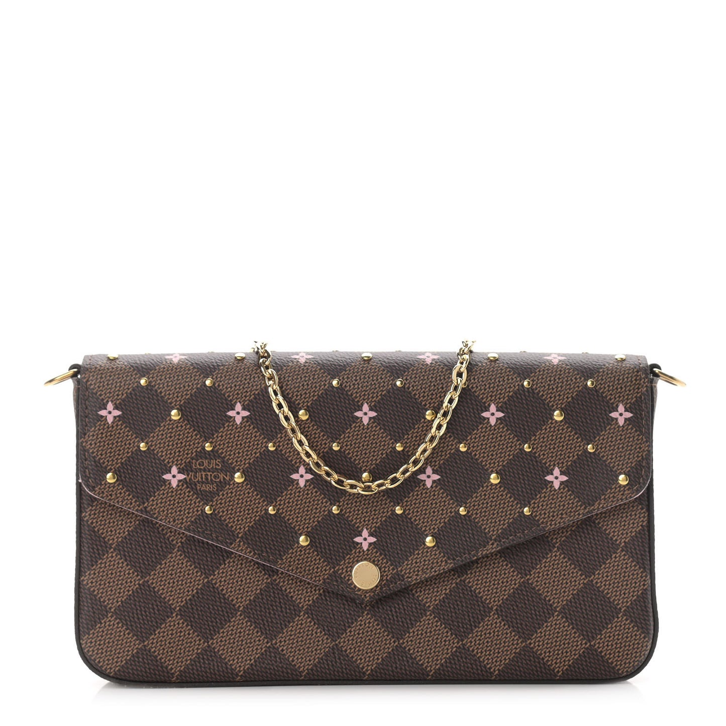 Damier Ebene Studded Pochette Felicie Chain Wallet