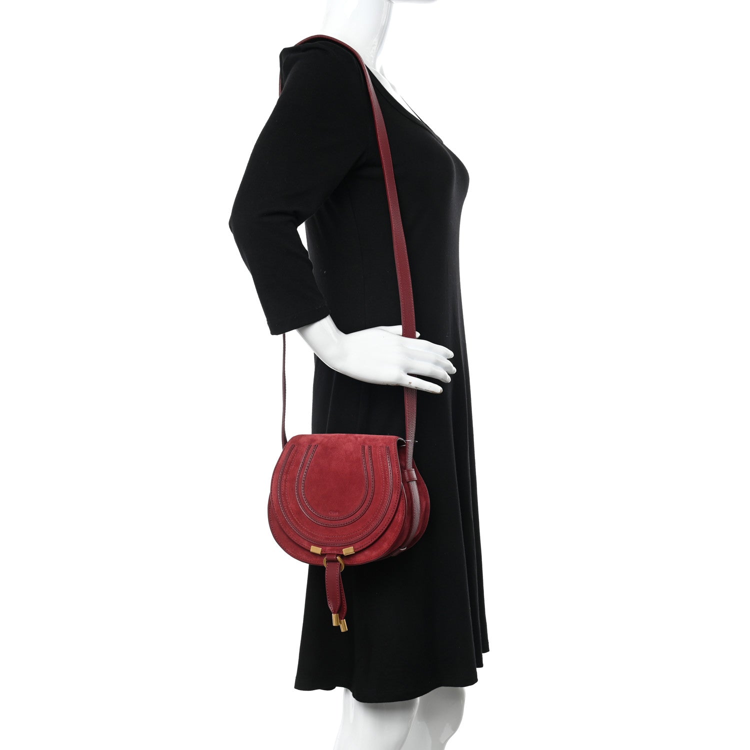 Chloe Suede Small Marcie Saddle Bag Dark Ruby 2 of 17