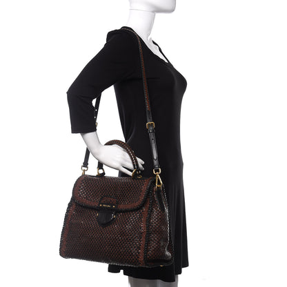 Prada Goatskin Woven Top Handle Satchel Moro Black 2 of 9