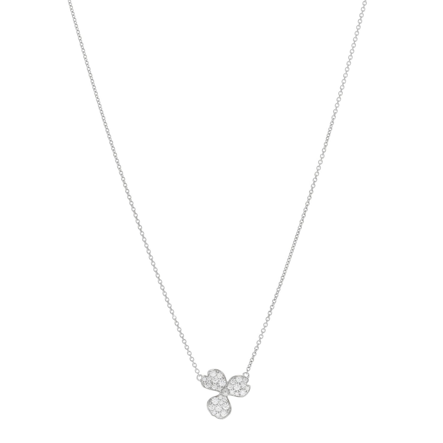 Platinum Diamond Paper Flowers Pave Pendant Necklace
