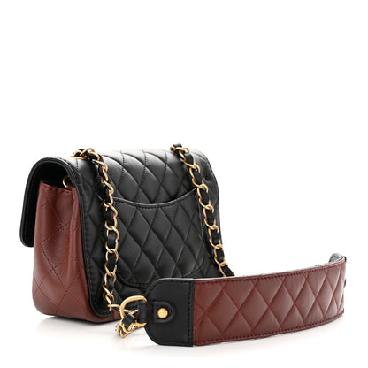 Chanel Calfskin Quilted Small Strap Into Flap Bag Black Burgundy 3 of 11
