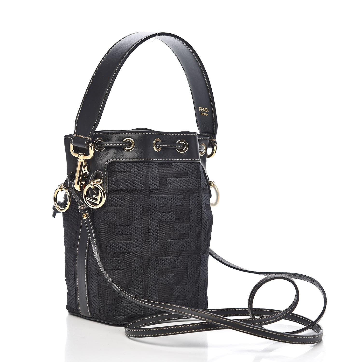 Fendi Canvas Vitello King F is Fendi FF Embroidered Mini Mon Tresor Bucket Bag Black 3 of 10