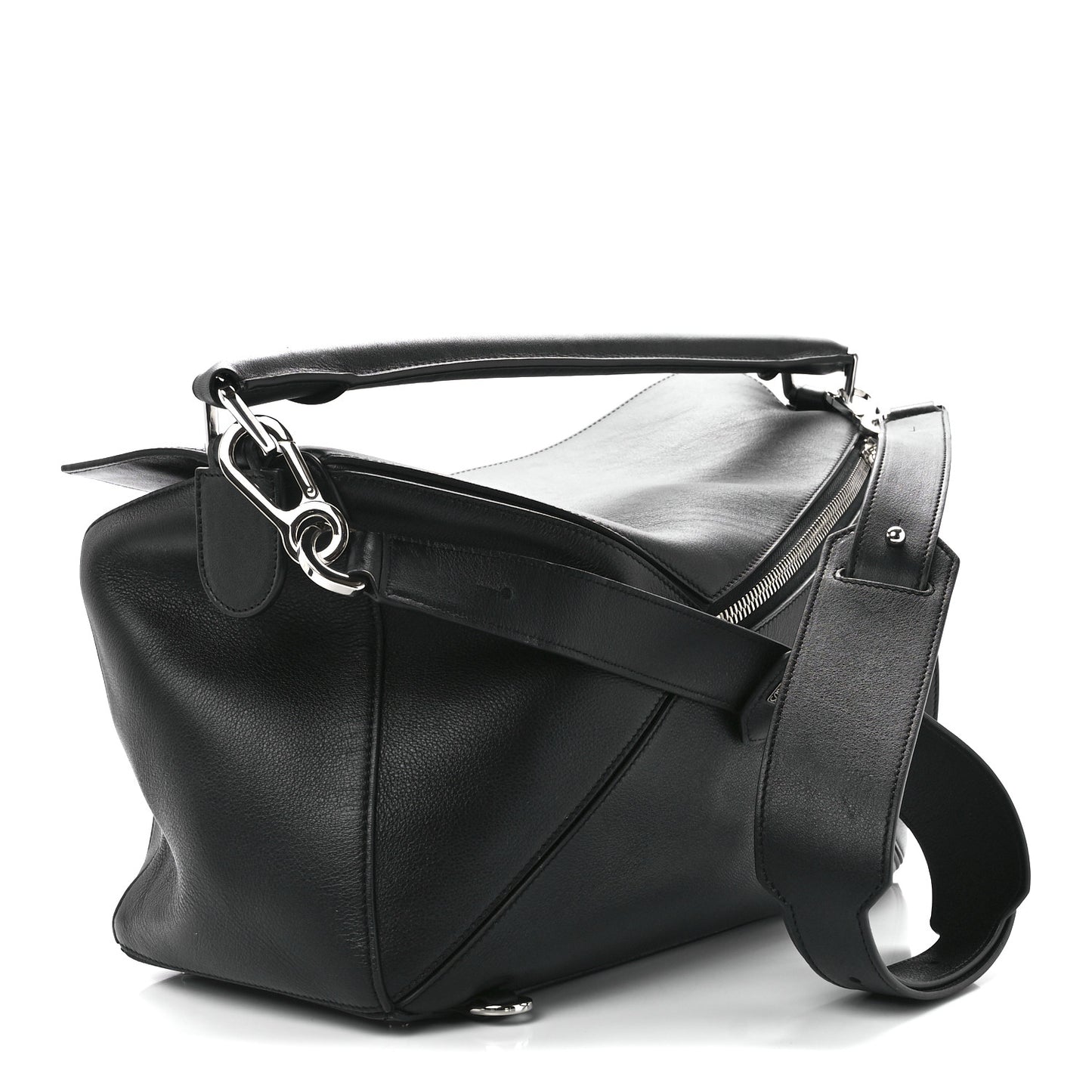 Calfskin Large Pansies Puzzle Bag Black