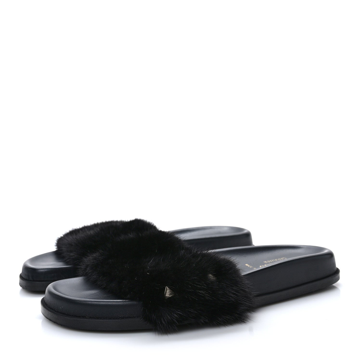 Valentino Garavani Mink Fur Rockstud Slide Sandals 37.5 Black 3 of 8