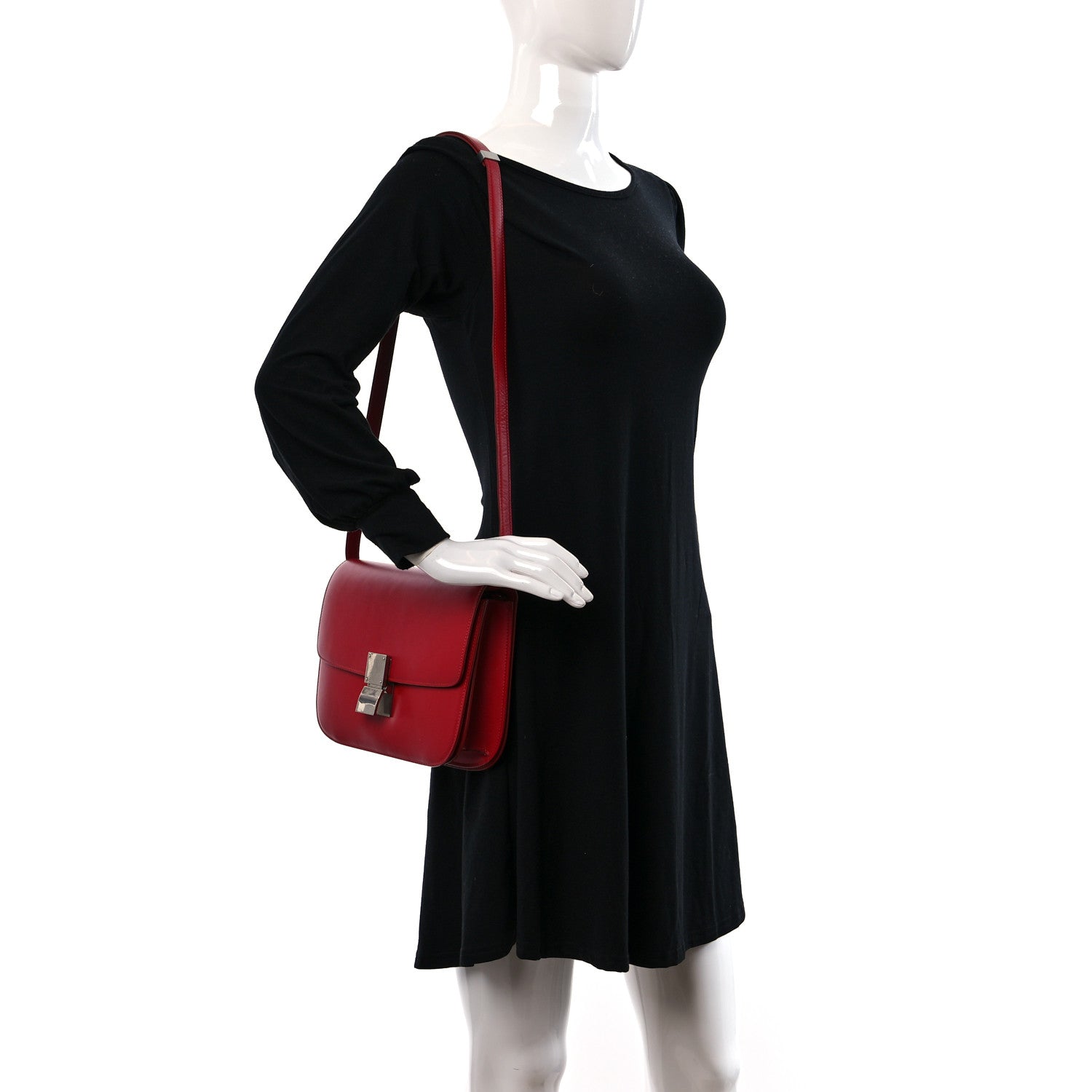 Celine Box Calfskin Medium Classic Box Flap Bag Red 3 of 8