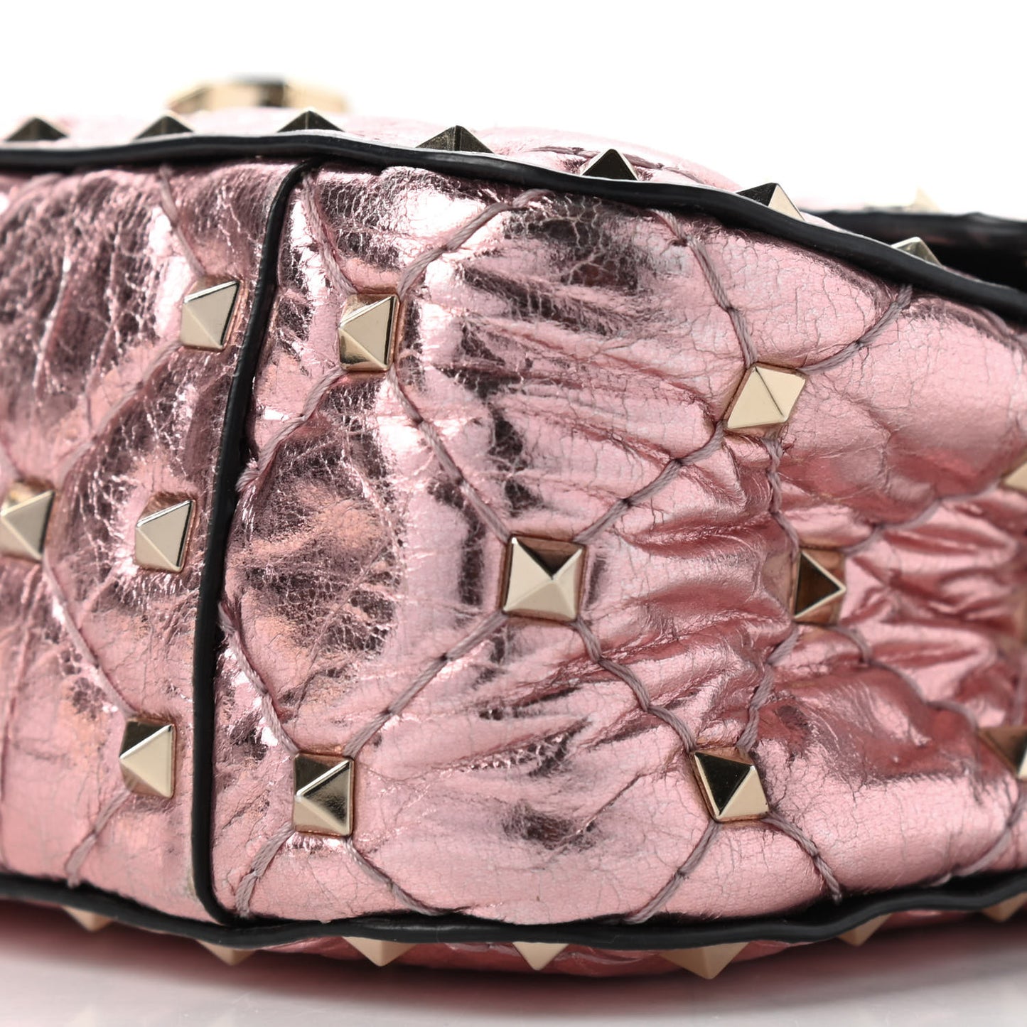Metallic Wrinkled Lambskin Small Rockstud Spike Shoulder Bag Lipstick