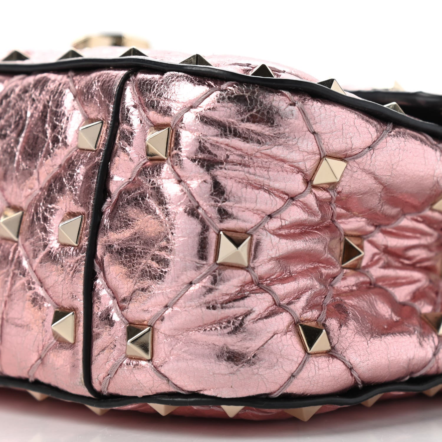 Valentino Garavani Metallic Wrinkled Lambskin Small Rockstud Spike Shoulder Bag Lipstick 9 of 10