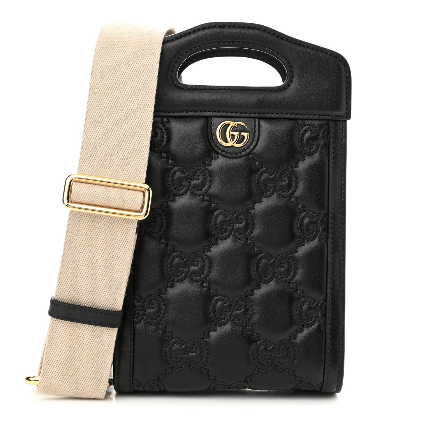 Calfskin GG Matelasse Mini Top Slip Handle Crossbody Bag Black Natural