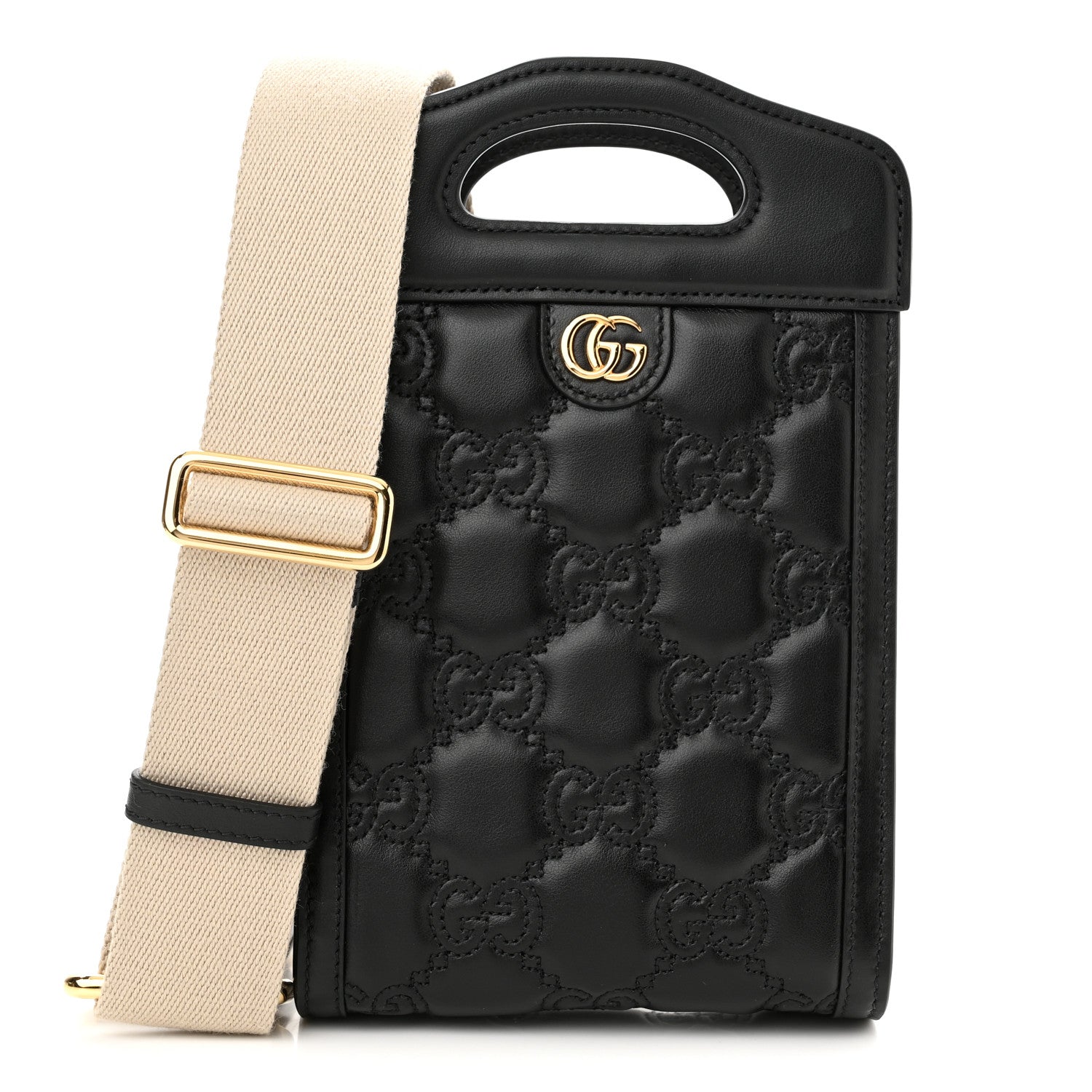 Gucci Calfskin GG Matelasse Mini Top Slip Handle Crossbody Bag Black Natural 1 of 9